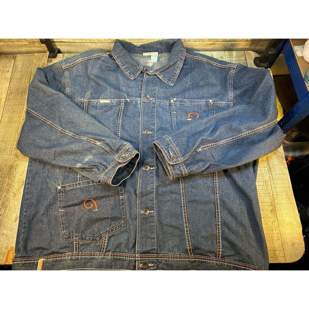 Rocawear Denim Jacket 3XL Jay Z Hip Hop Streetwear Blue Logo Stitch Macau